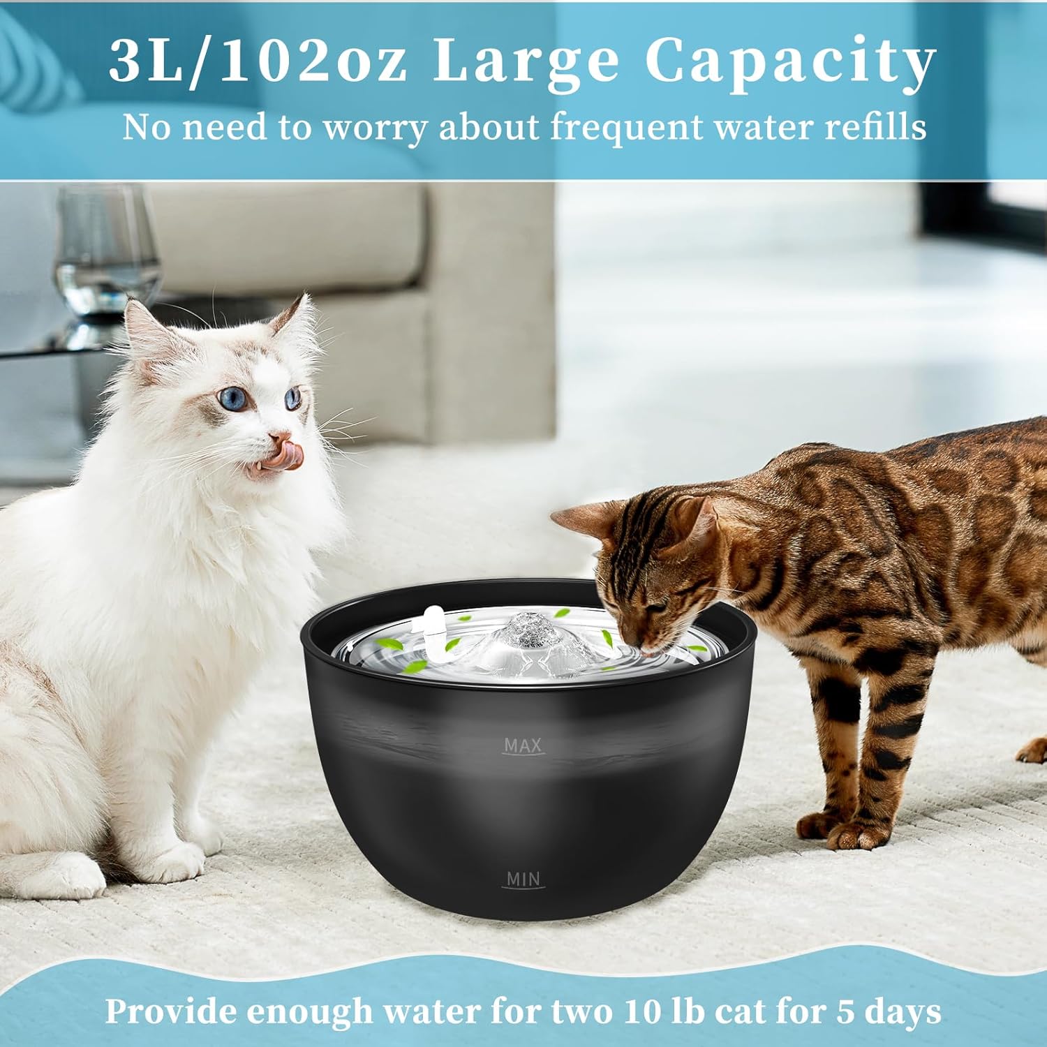102oz/3L Cat Water Fountain Stainless Steel Tray Automatic Water Bowl Dispenser for Pets - Premium Paws