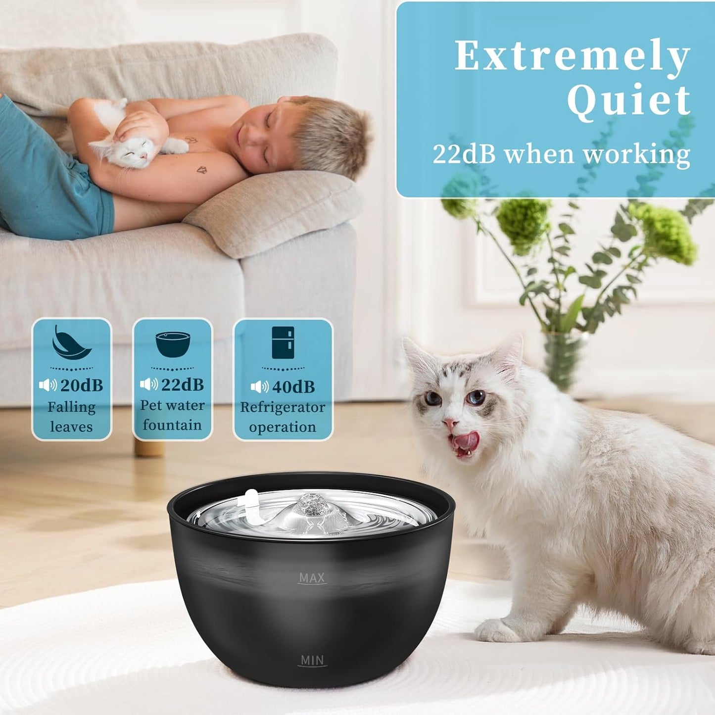 102oz/3L Cat Water Fountain Stainless Steel Tray Automatic Water Bowl Dispenser for Pets - Premium Paws