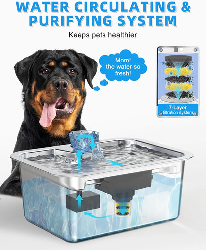11L/3Galon Stainless Steel Large Pet Water Fountain with 4 Filters - Premium Paws