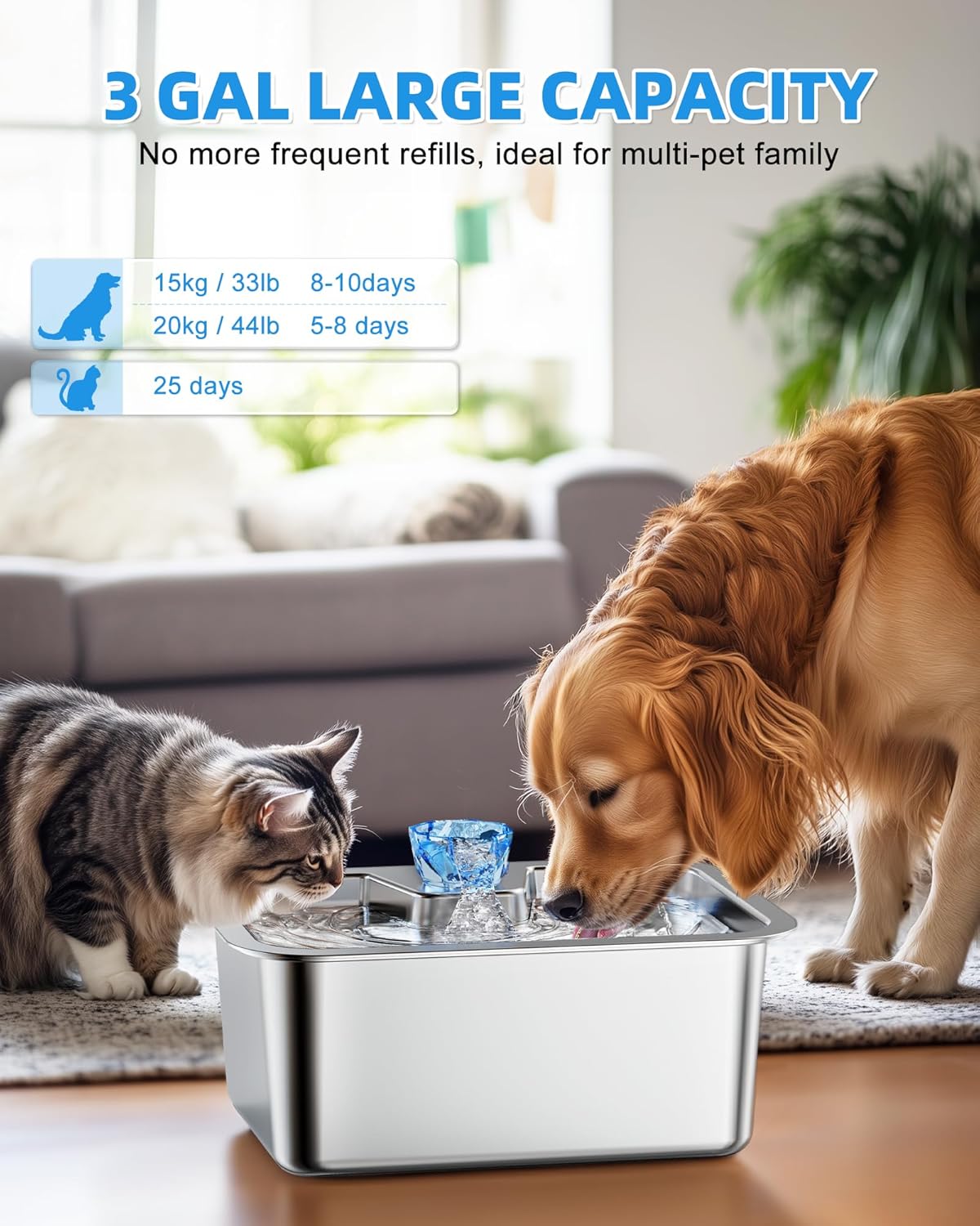11L/3Galon Stainless Steel Large Pet Water Fountain with 4 Filters - Premium Paws