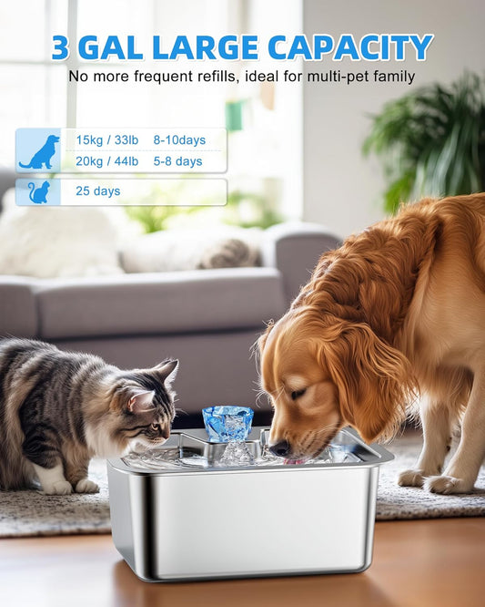 11L/3Galon Stainless Steel Large Pet Water Fountain with 4 Filters - Premium Paws