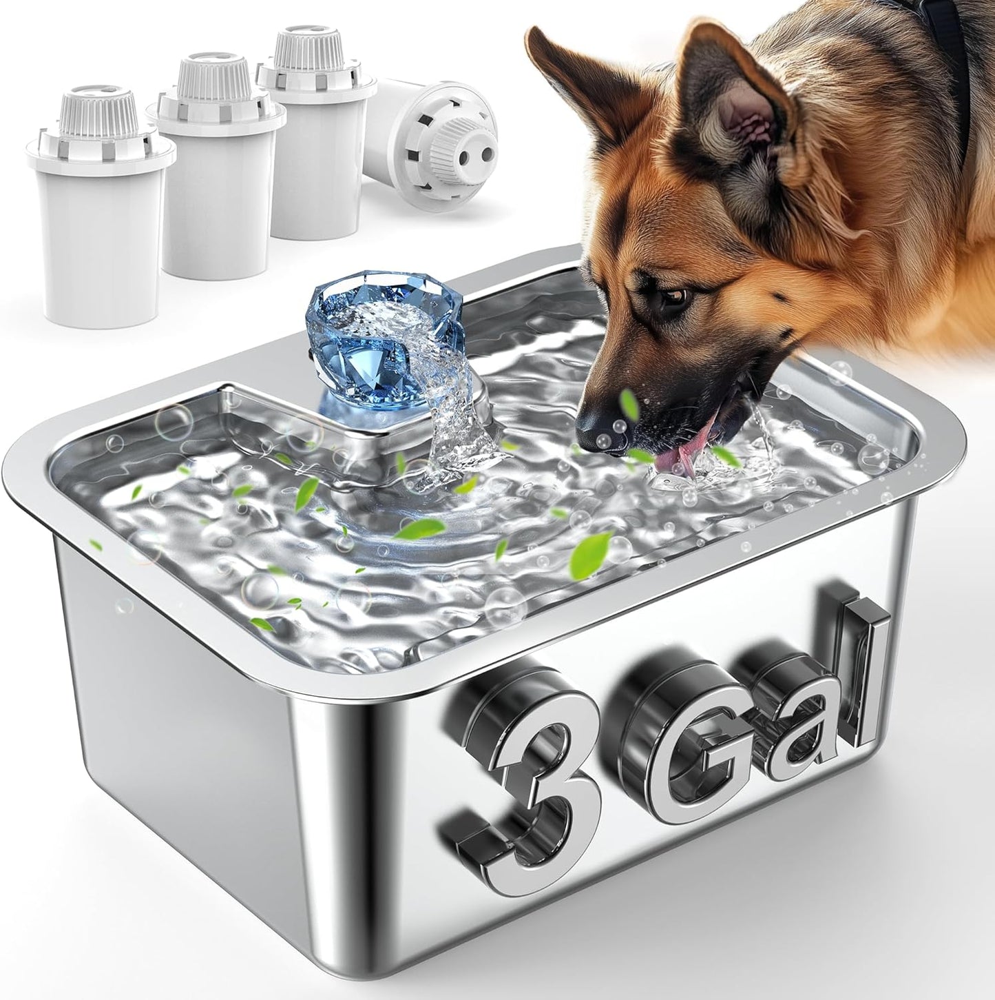 11L/3Galon Stainless Steel Large Pet Water Fountain with 4 Filters - Premium Paws