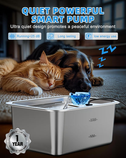 11L/3Galon Stainless Steel Large Pet Water Fountain with 4 Filters - Premium Paws