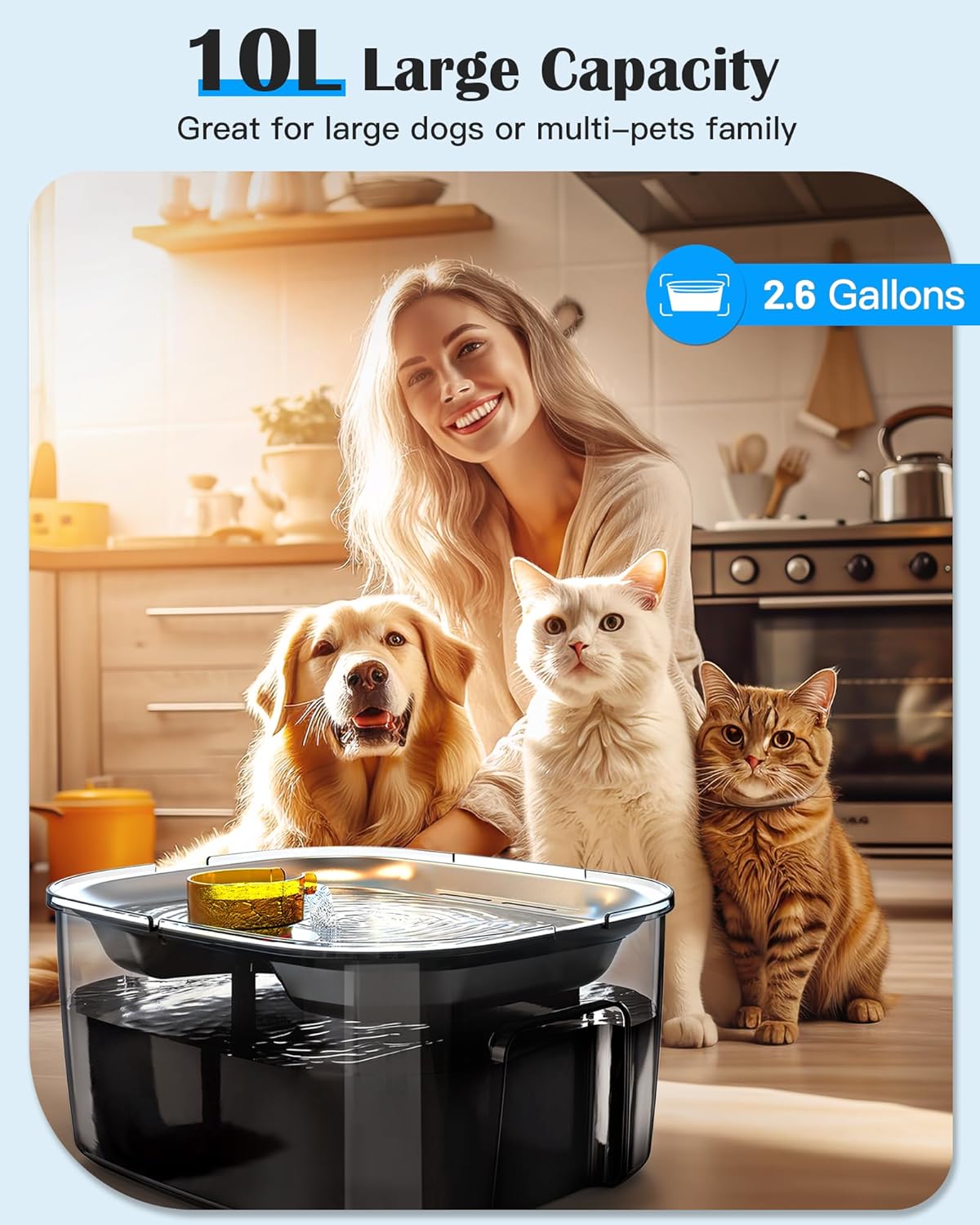 2.6 Gallon Stainless Steel Dog Water Fountain for Large Dogs & Multi Pets - Premium Paws