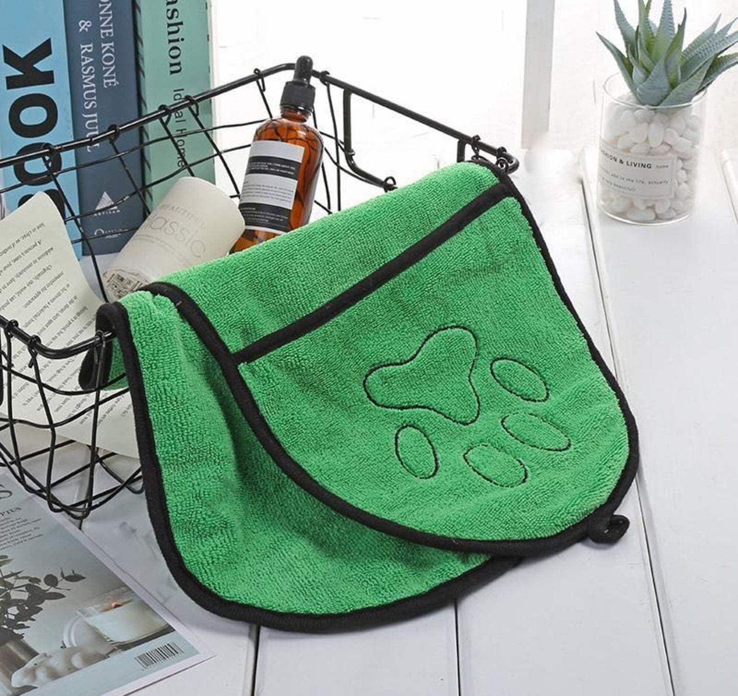 BeNat Pets. Dog Bath Towel Double Drop Pocket Design - Premium Paws