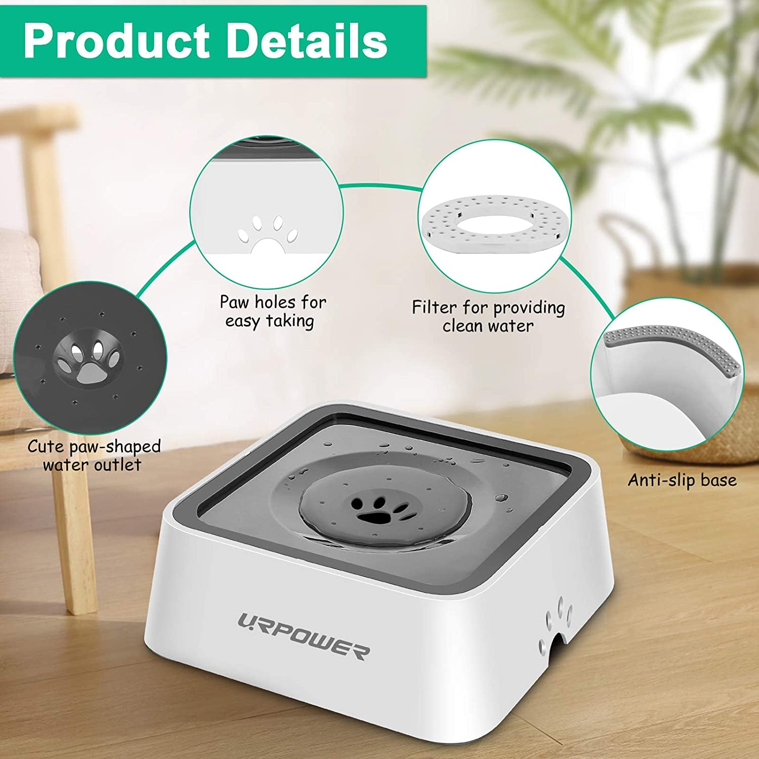 2L Dog Water Bowl 70Oz Large Capacity No Spill Dog Bowl Cat Water Bowl with Eco-Friendly Material Slow Water Feeder Pet Water Dispenser Vehicle Carried Travel Water Bowl for Dogs, Cats & Pets